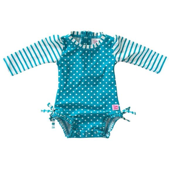Ruffle Butts Aqua Polka Dot Long Sleeve Rash
Guard Size 3-6 M - Picture 1 of 7